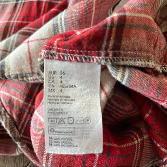 H&M Plaid Cotton Button Down Shirt Fall Colours Size 4 - Picture 7 of 8